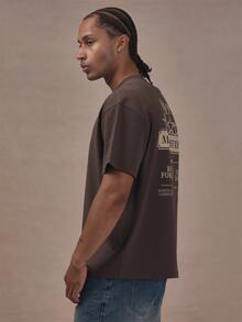 Oversized Drop Shoulder Crew Neck Tshirt "MUSERO CODED" Autum Winter Essentials - Brown - View 3