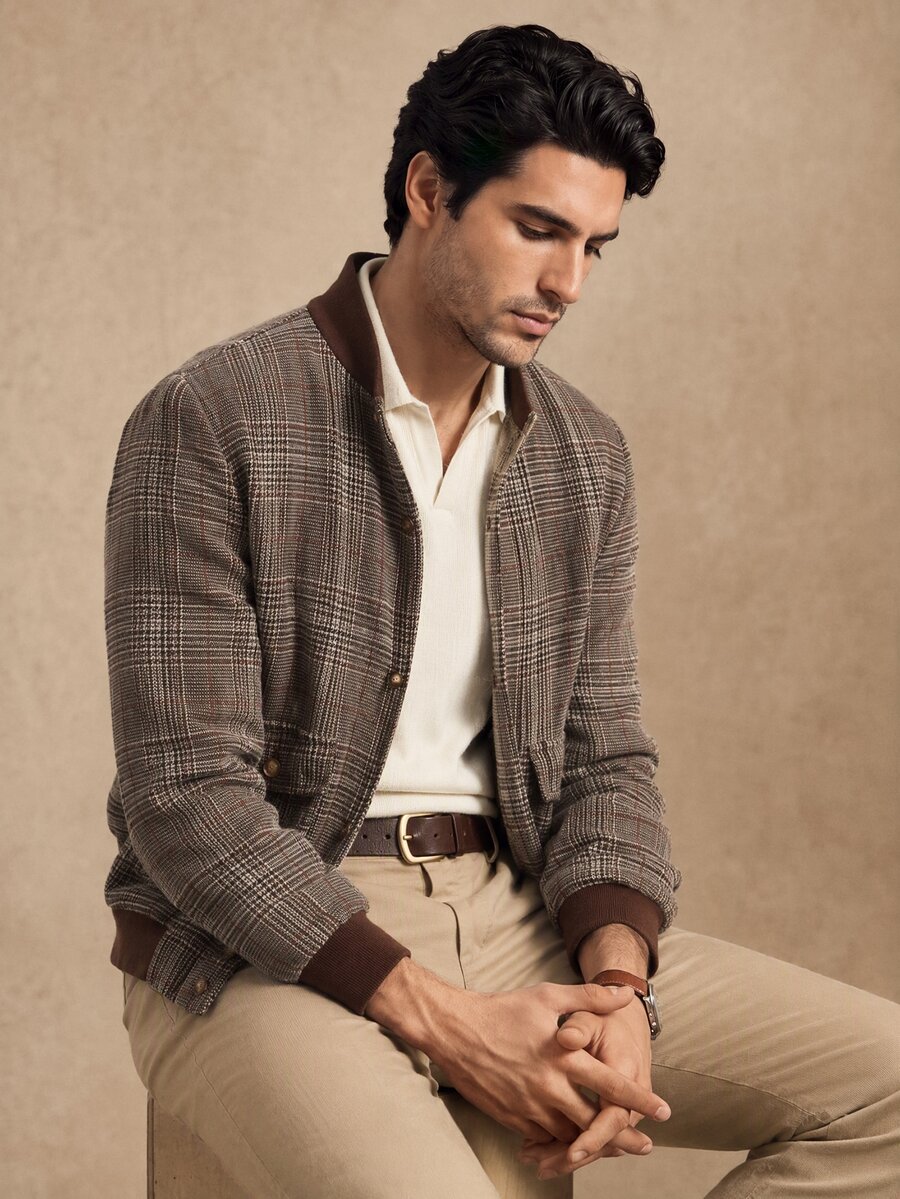 Core Aspect Harrington Jacket,Plaid Bomber Jacket,Retro British Style ...