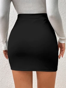 SHEIN Frenchy Women's Casual Elegant Asymmetrical Hem Ruched Fitted Skirt, Suitable For Daily Wear And Commuting - Multicolor - View 2