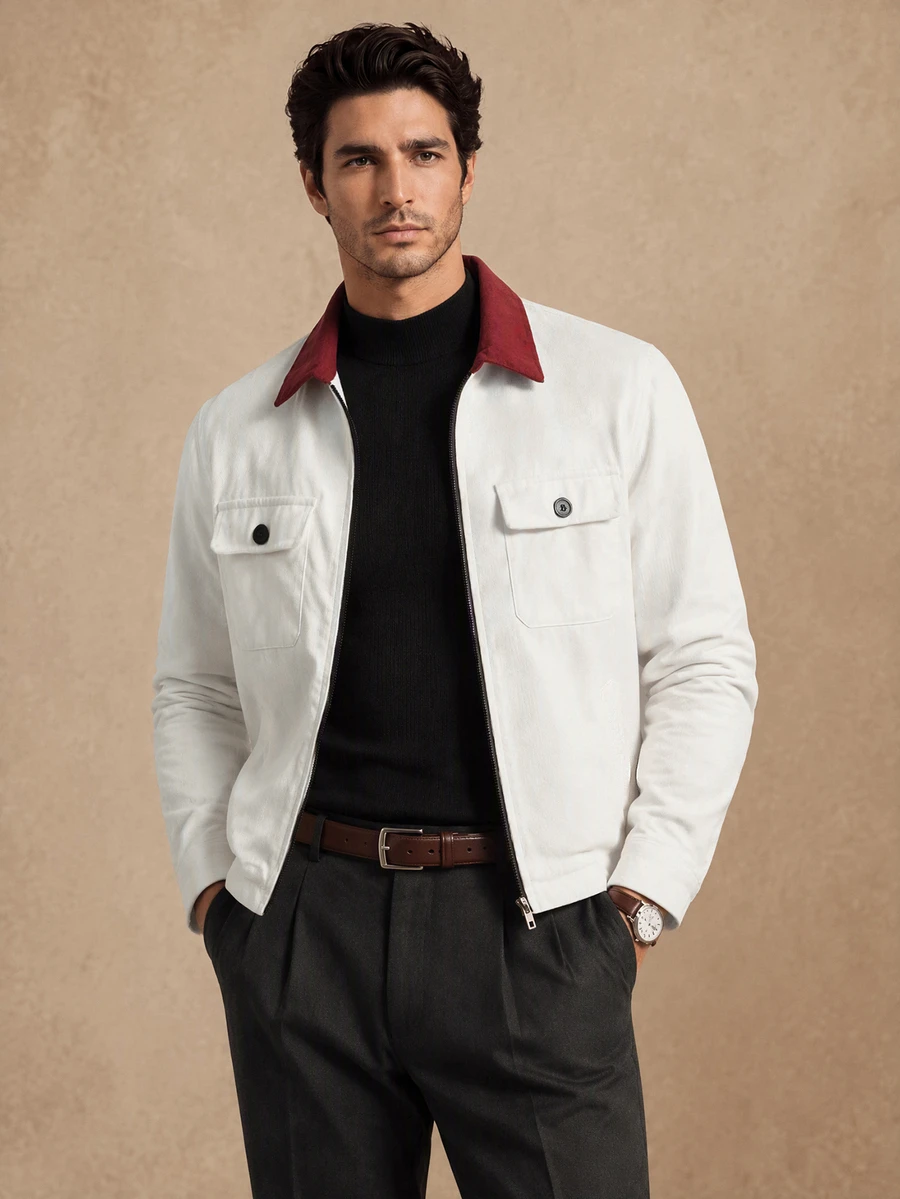 Core Aspect Men's Colorblock Lapel Long Sleeve Zip-Up Casual Jacket - Multicolor - View 1
