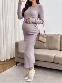 SHEIN 女款純色圓領哺乳功能休閒日常夏季秋季洋裝 - 藕粉色 - 查看 11