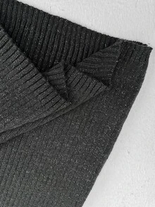 Vionelle Plus Size Women's Fuzzy Patchwork V-Neck Casual Everyday Knit Dress - Black - View 7