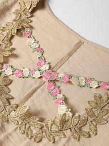 Linhara CURVE Elegant Plus Size Women's Gold Thread Embroidered Lace Patchwork Loose Flare Sleeve Party Date Holiday Dress - Champagne - View 8