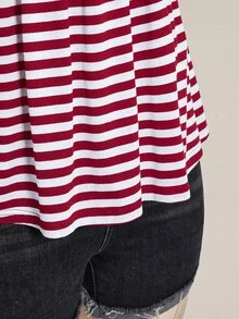 SHEIN ICON 女款大尺碼復古性感千禧風Y2K簡約休閒日常通勤街頭風黑灰條紋深V領二合一上衣 - 紅色 - 查看 10