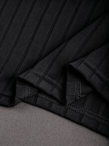 Franclia Plus Size Knit V-Neck Ribbed Long Sleeve Cinched Waist Formal Traditional Brunch Business Office Casual Versatile Black T-Shirt Fall - Black - View 5