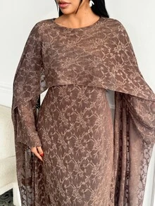 Veilorie فستان نسائي أنيق من الجاكار بتصميم عربي لحفلات المساء - بني - مشاهدة 7
