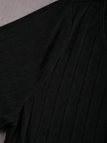 Franclia Plus Size Knit V-Neck Ribbed Long Sleeve Cinched Waist Formal Traditional Brunch Business Office Casual Versatile Black T-Shirt Fall - Black - View 3