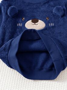 Cozy Pixies Kids Young Boy Cartoon Cute Pattern Thermal Lined Thick Crew Neck Long Sleeve Pullover Sweatshirt And Elastic Waist Autumn Winter Pants 2-Piece Set - Navy Blue - View 9