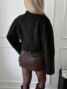 Siren Gaze Women's Fashion Street Button Long Sleeve Jacket - Black - View 3
