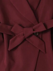 Tween Girl Knotted Waist Vest Jacket And Long Pants Casual Daily Outfit Set - Burgundy - View 5