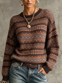 Trelyra Women's All-Over Print Casual Daily Long Sleeve Sweater - Multicolor - View 1
