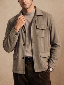 Core Aspect Jaket Wol Kasual Serbaguna Warna Polos untuk Pria - Khaki - View 5