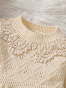 Baby Girl Round Neck Pleated Casual Daily Knit Dress - Beige - View 6