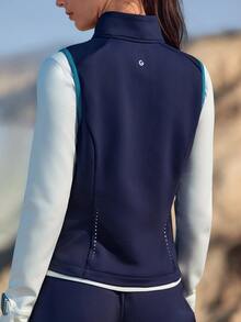 GLOWMODE Running Collection Winter Energy Fleece-Lined Winter Running Vest With Curved Side Panels, Zip Pockets & Reflective Details Outdoor Fall Winter Wear - Ink Blue - View 6