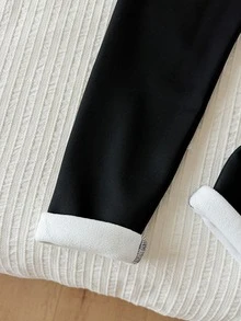 SHEIN 青少年女孩黑色純色冬季內搭褲，簡約舒適 - 黑色 - 查看 4