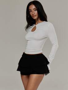 MUSERA White Long Sleeve Keyhole Cut Out Top Autumn Fall Winter Halloween Christmas Everyday Basics - White - View 4