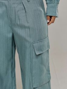 MUSERA Celana Panjang Bergaris Halus dengan Detail Saku Kargo, Potongan Pas Badan, Cocok untuk Musim Gugur/Musim Dingin, Sehari-hari, Kasual, Kembali ke Sekolah, dan Pesta. - Hijau - View 5
