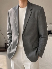 DAZY Spring/Autumn Gray Plaid Fabric Commuter Korean Style Loose Fit Men's Blazer - Grey - View 8