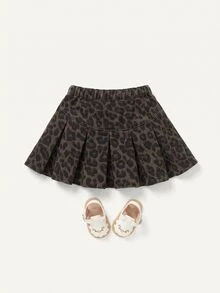 SHEIN 女童豹紋百褶牛仔迷你裙 - 彩色 - 查看 3