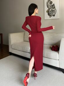 Feyla New Slim Fit Bodycon Red Party Dress, High-End Luxury Niche Style - Red - View 6