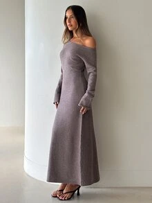 Aloruh Gaun Sweater Wanita, Musim Gugur, Musim Dingin - Coklat - View 4