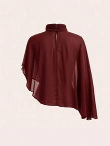 SHEIN Clasi 女款素色休閒日常穿著襯衫 - 酒紅色 - 查看 2