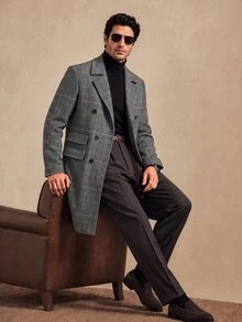 Core Aspect Men's Elegant 70s Casual Button Long Sleeve Lapel Trench Coat Office Formal Grey Blue Fall - Multicolor - View 1