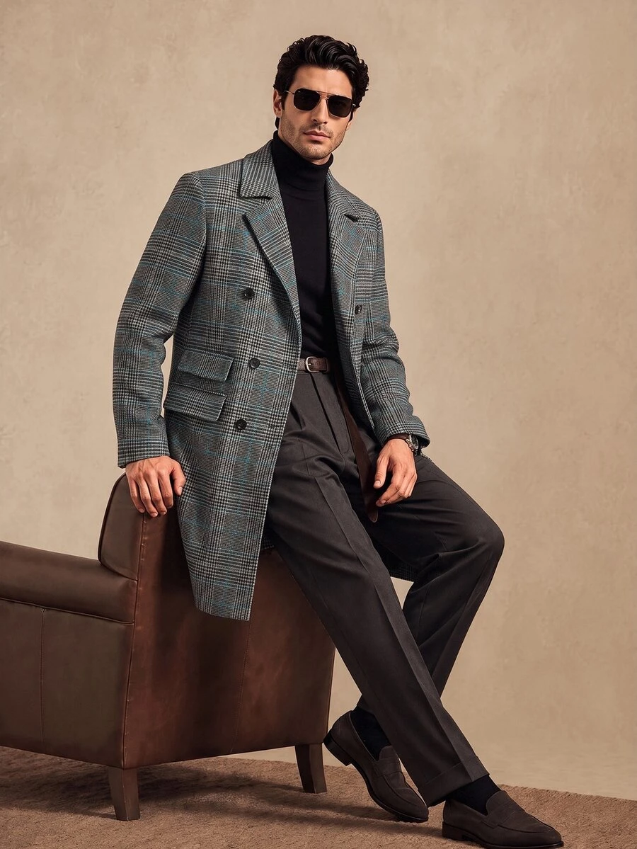 Core Aspect Men's Elegant 70s Casual Button Long Sleeve Lapel Trench Coat Office Formal Grey Blue Fall - Multicolor - View 1