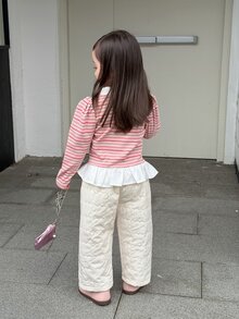 DAZY Infant/Toddler (Girl) Collared Striped Long Sleeve Spring/Autumn Mesh-Texture Korean Style Casual Top - Baby Pink - View 2