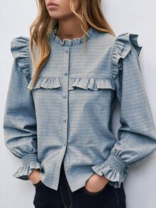Nöista Women's Pleated Casual Versatile Daily Commute Blouse - Baby Blue - View 6
