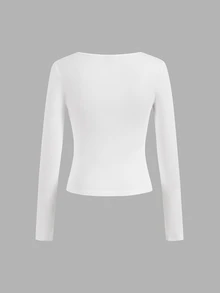 SHEIN EZwear 女款素色方領長袖休閒百搭T恤（3件組） - 彩色 - 查看 6