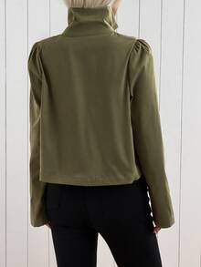 SHEIN EZwear 卡其色梭織鈕扣前襟女款風衣，適合辦公商務、秋季優雅休閒，教師節穿搭 - 軍綠色 - 查看 8