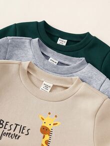 SHEIN Babygirl Cute Autumn/Winter Versatile Solid Color Cartoon Pattern Long Sleeve Sweatshirt 3pcs -Piece Set - Multicolor - View 7