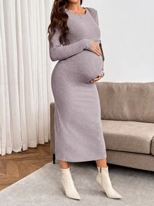 SHEIN 女款純色圓領哺乳功能休閒日常夏季秋季洋裝 - 藕粉色 - 查看 9