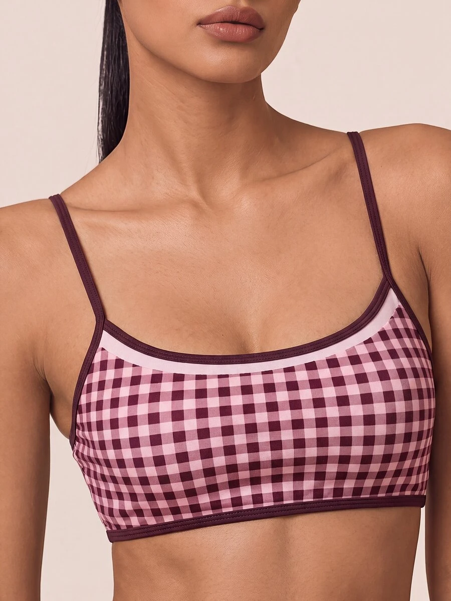 SHEIN BAE Women's Fashion Plaid Sports Tank Top Yoga - Burgundy - View 1