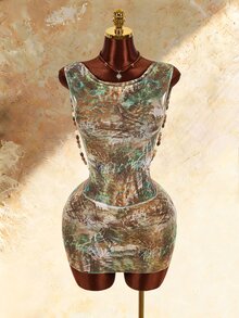 Amplova Women's Cowl Neck Beaded Backless Sheer Swimsuit Cover-Up, Versatile Multi-Color Retro Sexy Avant-Garde Style - Multicolor - View 4