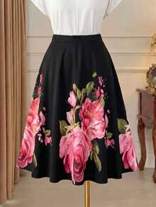Rometta Plus Size High Waisted Skirt With Flared Hem Midi Skirt Fall - Multicolor - View 5
