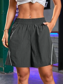 SHEIN Cheerettes Women's Colorblock Casual Daily Travel Sports Shorts - Grey - View 5
