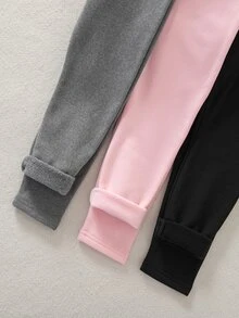 3件組女童秋冬加厚內裡保暖緊身皮質休閒打底褲，返校穿搭 - 彩色 - 查看 4
