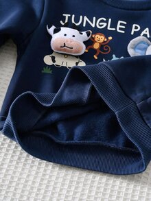 Cozy Pixies 嬰兒男孩女孩通用卡通動物3D牛象猴犀牛圖案針織軟綿圓領長袖套頭衛衣 秋冬款 - 藏蓝色 - 查看 9