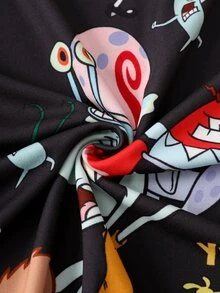 SpongeBob SquarePants | SHEIN Plus Size Women's SpongeBob Cartoon Character Black Spaghetti Strap Nightgown - Black - View 6