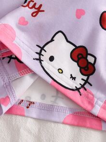 HELLO KITTY AND FRIENDS | SHEIN 女童卡通印花上衣與長褲家居服 嬰兒粉色 秋季公主風 - 紫色 - 查看 5