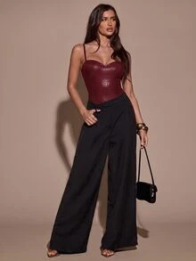 SHEIN BAE Women's Solid Color Casual Versatile Daily Wear Camisole Camisole - Burgundy - View 7