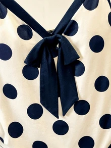 GlowEve Women's Elegant Polka Dot Print Bow Decor Cami Top For Summer - Navy Blue - View 3