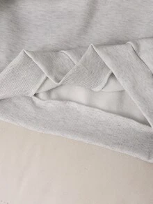 SHEIN 青少年女孩休閒時尚針織布料連帽衫與針織長褲套裝，時尚刺繡工藝拼色印花圖案，寬鬆舒適，適合春秋冬季日常通勤、戶外出遊、派對與拍照 - 灰色 - 查看 5