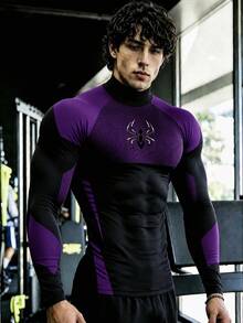 GymBeat 男士蜘蛛圖案插肩袖長袖運動T恤，健身房適用 - 彩色 - 查看 1
