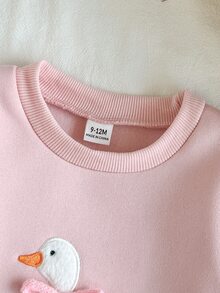 SHEIN Vintaside Kids 可愛鴨子刺繡圓領長袖衛衣與碎花長褲套裝，適合女嬰，完美適用於日常外出、公園散步、家庭旅行、早教中心課程、週末家庭聚會及幼兒園日常穿著 - 粉色 - 查看 5