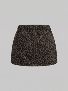 SHEIN MOD 大尺碼女款豹紋鈕扣休閒日常牛仔迷你裙 - 彩色 - 查看 2