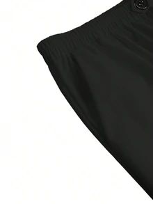 SHEIN LUNE CURVE 大尺碼女款寬鬆版型鬆緊腰斜口袋秋季布料長褲 - 黑色 - 查看 3