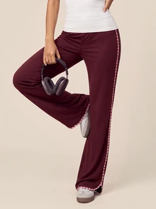 SHEIN BAE Women's Colorblock Casual Daily Travel Sports Long Pants - Burgundy - View 5